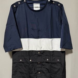 Profound Aesthetic Colorblock Shirt Jacket Navy Black White Size M Snap Detail
